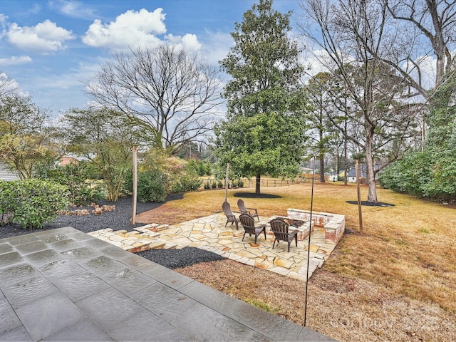 view of patio / terrace with a fire pit