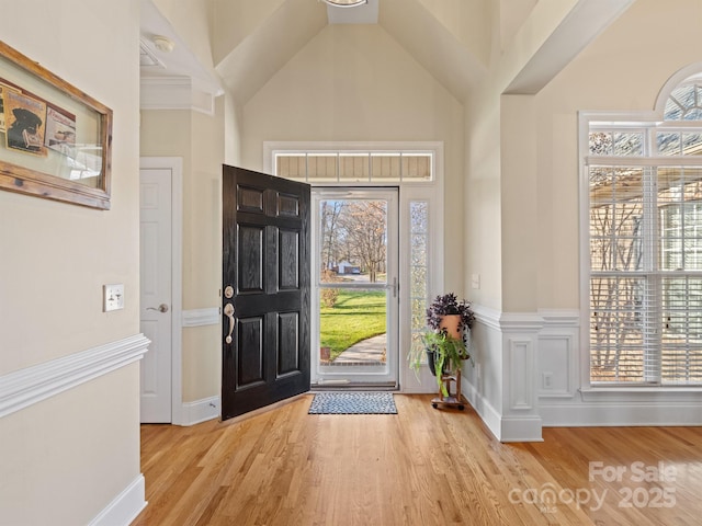 foyer entrance with light hardwood / wood-style floors and plenty of natural light