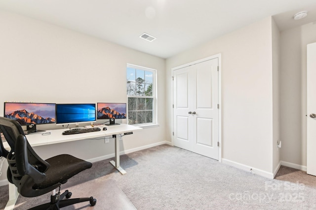 view of carpeted home office