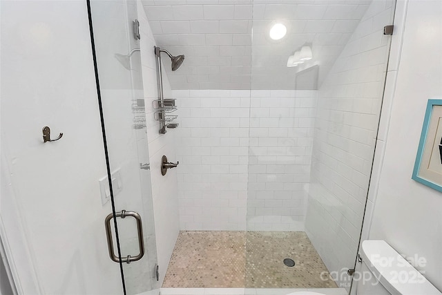 bathroom with toilet and walk in shower