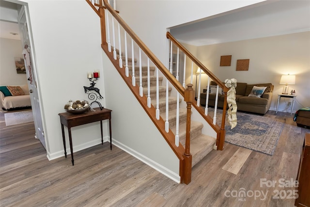 staircase featuring wood-type flooring