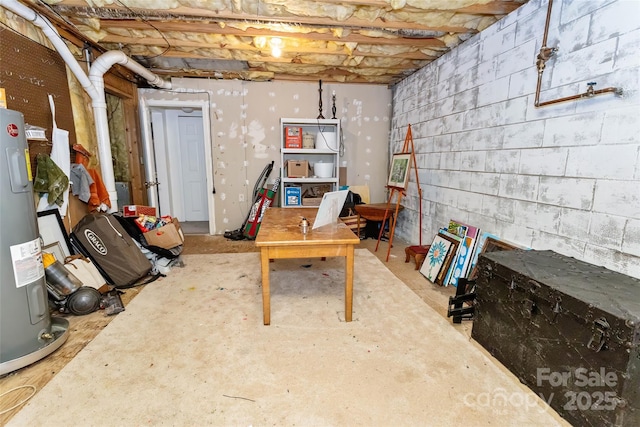 basement featuring water heater