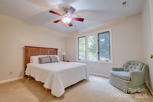 92 Heritage Dr, Clover, SC 29710 - bedroom with baseboards, visible vents, a ceiling fan, and light colored carpet