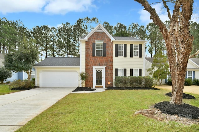 view of front of house with a garage and a front yard