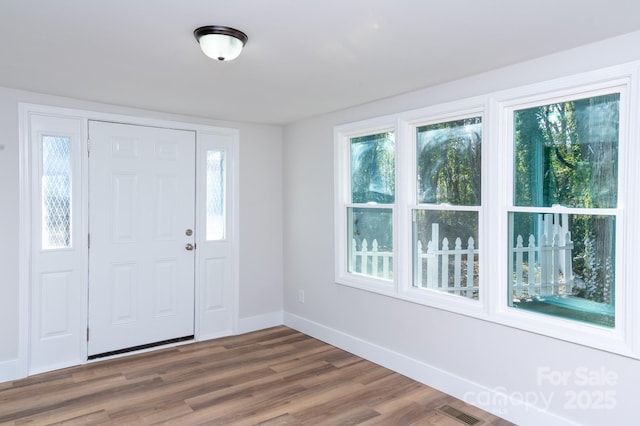 foyer entrance with dark hardwood / wood-style floors