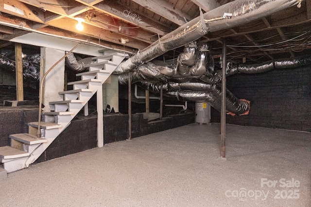 basement featuring water heater