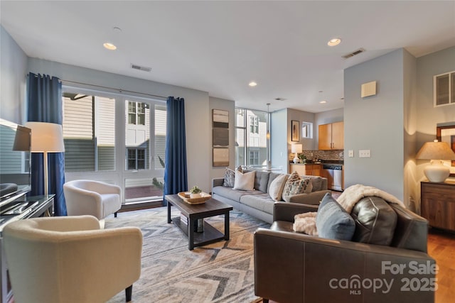 living room featuring light wood-type flooring