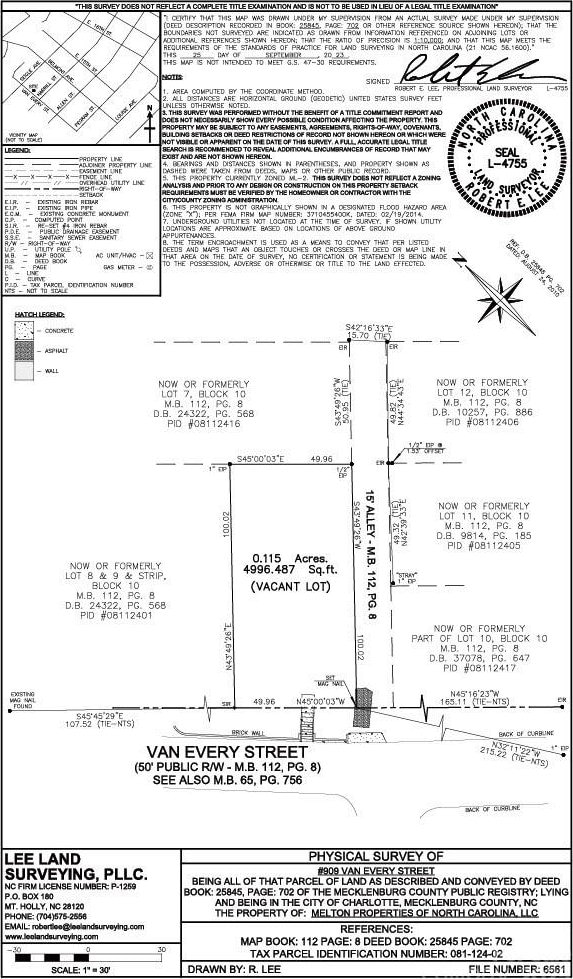 909 Van Every St, Charlotte NC, 28205 land for sale