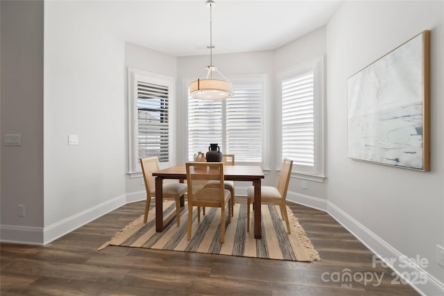 dining room with dark wood-type flooring and a wealth of natural light