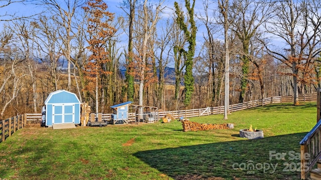 view of yard featuring a shed