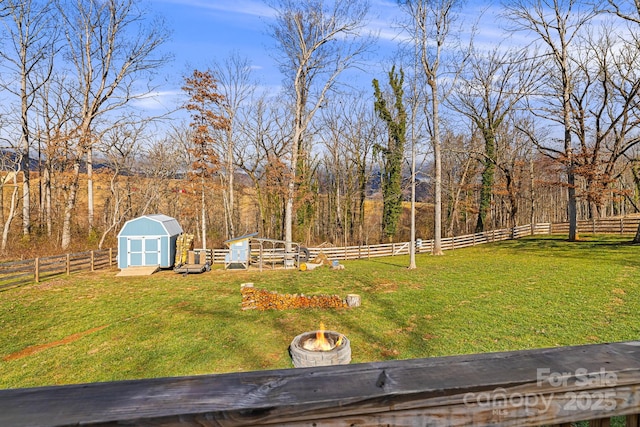 view of yard with a storage shed