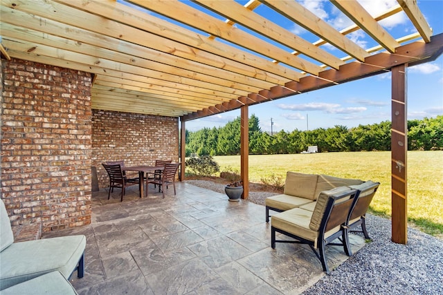 view of patio featuring a pergola and an outdoor living space