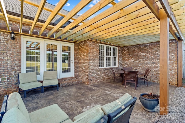 view of patio / terrace featuring an outdoor living space and a pergola