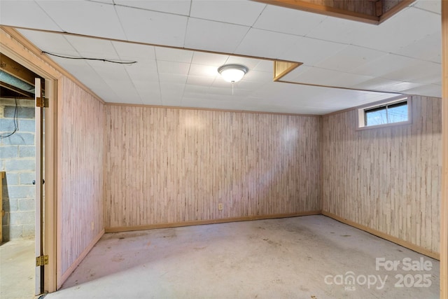 basement with wooden walls