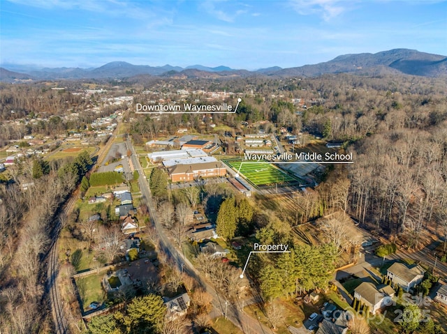 aerial view with a mountain view