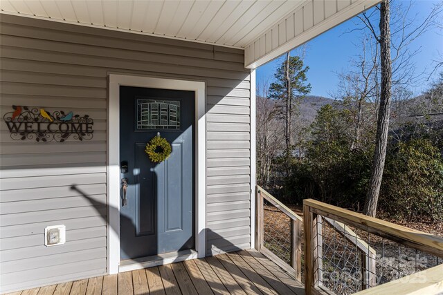 7 Pineview Rd, Fairview, NC 28730 - property entrance featuring a deck with mountain view