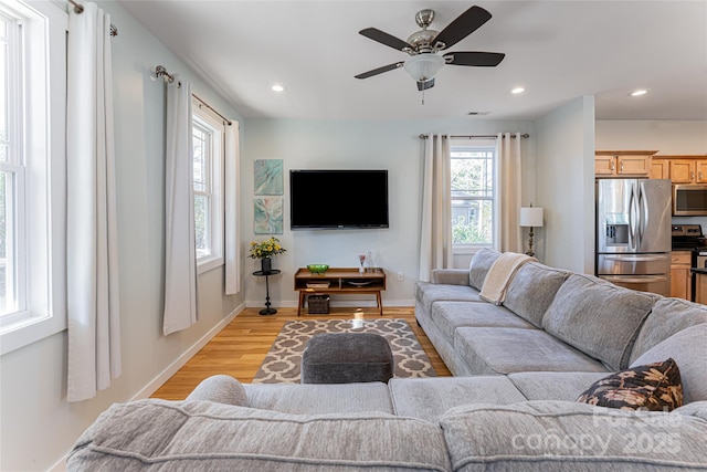 7 Pineview Rd, Fairview, NC 28730 - living room with healthy amount of natural light, light wood-style floors, recessed lighting, ceiling fan, and baseboards