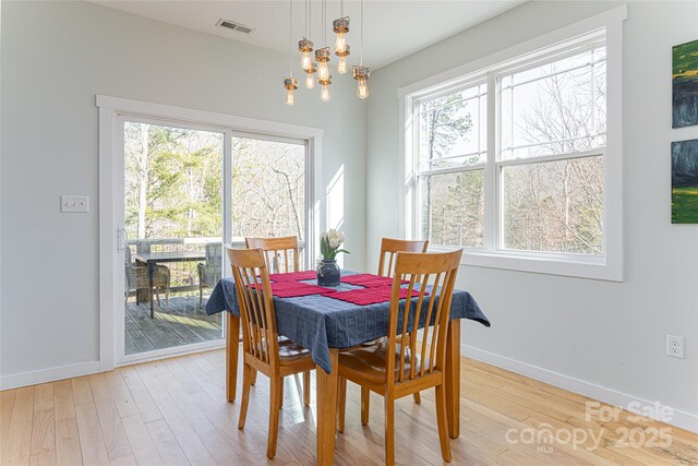 7 Pineview Rd, Fairview, NC 28730 - dining area with light wood finished floors, baseboards, healthy amount of natural light, and a chandelier