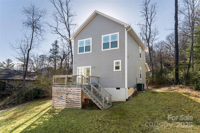 7 Pineview Rd, Fairview, NC 28730 - back of house with stairway, cooling unit, a yard, and a wooden deck