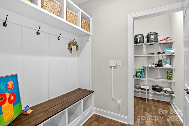 mudroom with dark hardwood / wood-style floors