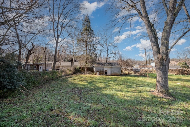 view of yard with a storage unit