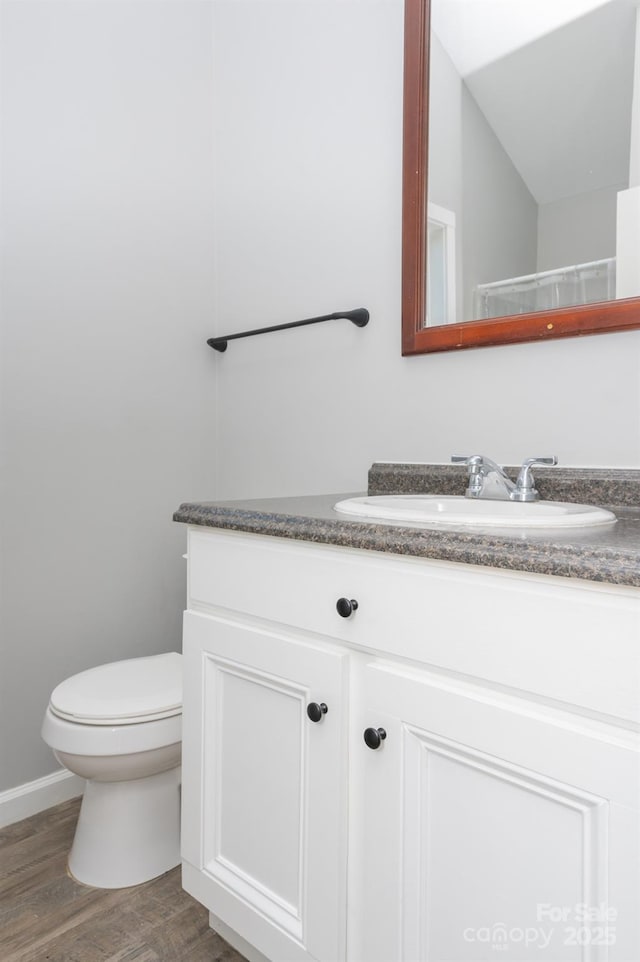 bathroom featuring hardwood / wood-style floors, vanity, and toilet