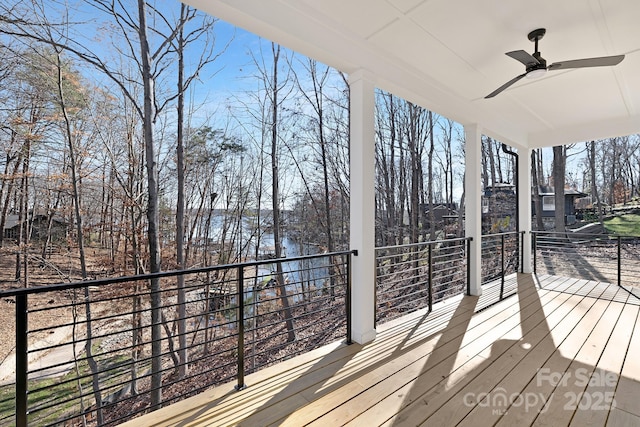 wooden deck with ceiling fan