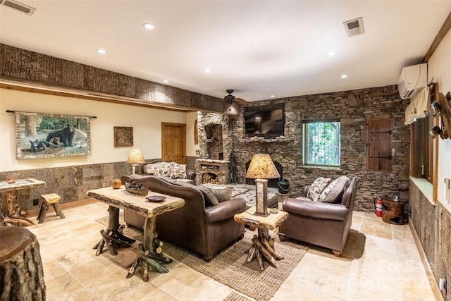 living room featuring a wall mounted AC