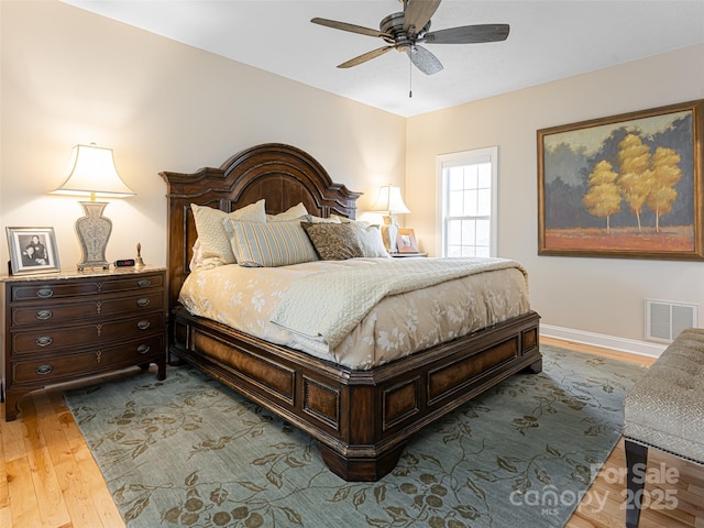 bedroom featuring ceiling fan and hardwood / wood-style flooring