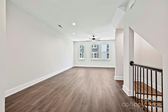 1227 E 34th St Unit Csw0420, Charlotte, NC 28205 - unfurnished living room with a ceiling fan, dark wood finished floors, baseboards, and recessed lighting