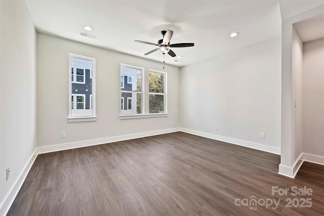 1227 E 34th St Unit Csw0420, Charlotte, NC 28205 - unfurnished room with ceiling fan, baseboards, dark wood-type flooring, and recessed lighting