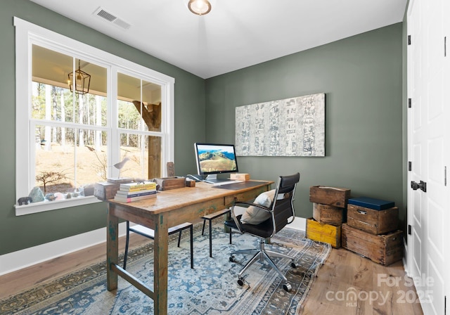 office with wood-type flooring and a wealth of natural light