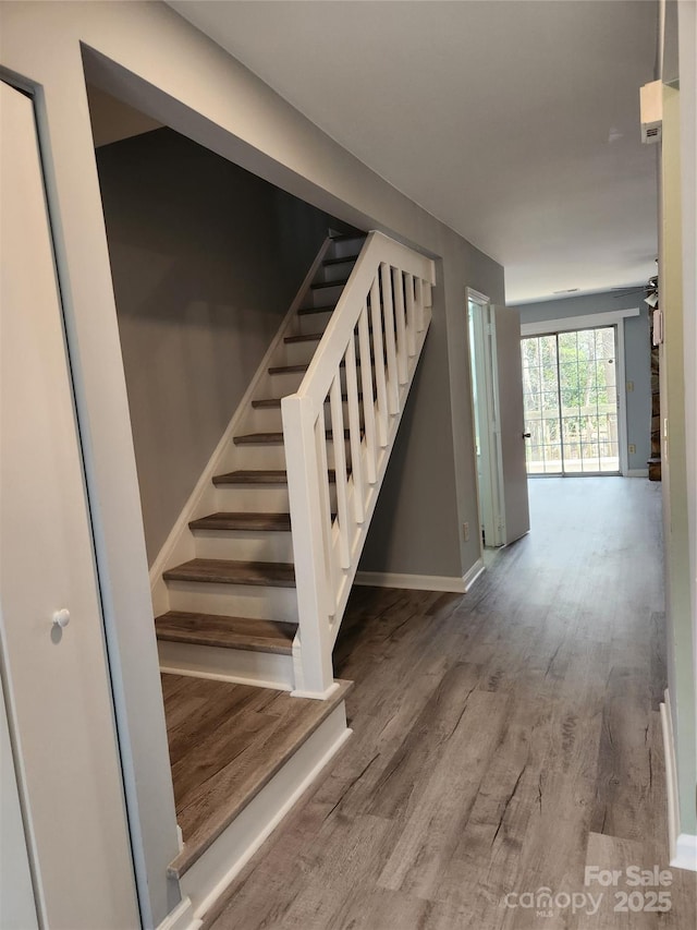 staircase with wood-type flooring