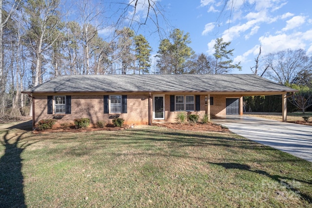 single story home with a carport and a front lawn