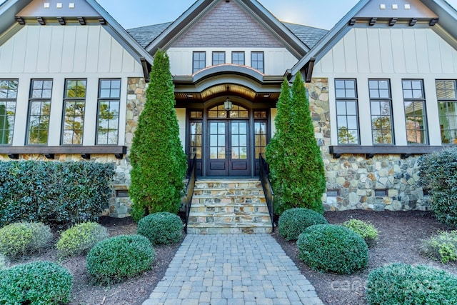 entrance to property featuring french doors