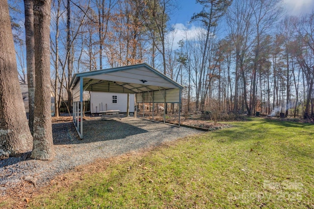 view of yard featuring a carport