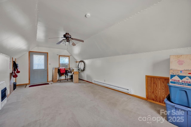 161 Picwyck Dr, Mooresville, NC 28115 - bonus room with a baseboard radiator, lofted ceiling, ceiling fan, baseboards, and carpet