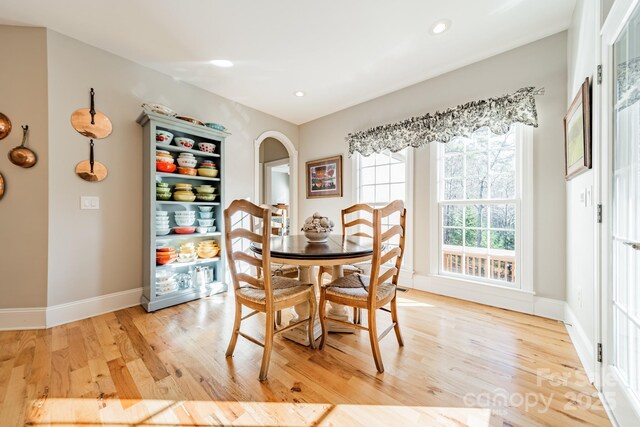 dining space with light hardwood / wood-style flooring