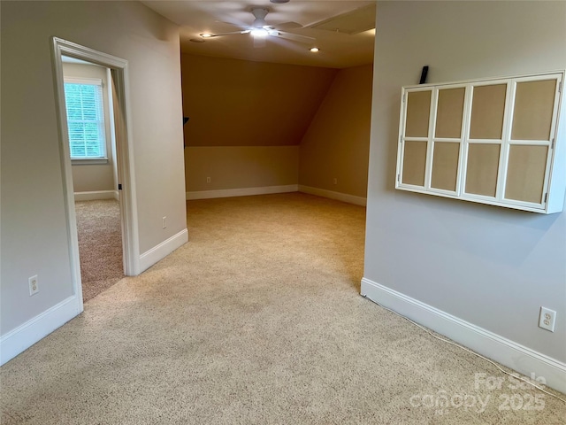 4150 Summit Ridge Ln, Denver, NC 28037 - bonus room featuring carpet floors, a ceiling fan, baseboards, and vaulted ceiling