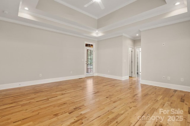 4150 Summit Ridge Ln, Denver, NC 28037 - spare room featuring light wood-type flooring, a raised ceiling, ornamental molding, baseboards, and recessed lighting