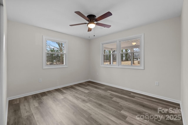 spare room featuring hardwood / wood-style floors and ceiling fan