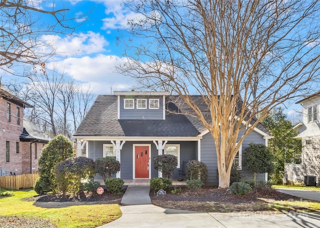 view of front of property featuring central AC and covered porch