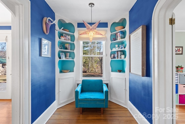 sitting room with hardwood / wood-style floors