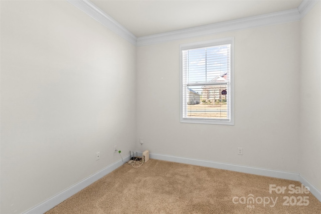 carpeted spare room with ornamental molding