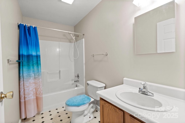 full bathroom with toilet, bathtub / shower combination, and vanity