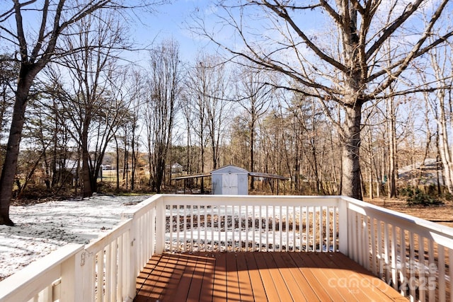 deck with a storage shed