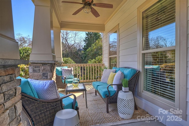 view of patio / terrace with covered porch and ceiling fan