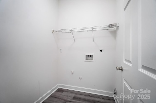 washroom featuring hookup for an electric dryer, hookup for a washing machine, dark hardwood / wood-style flooring, and gas dryer hookup