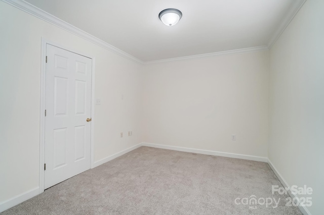 carpeted spare room with crown molding