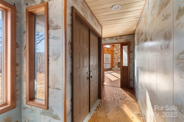 hallway with wooden ceiling